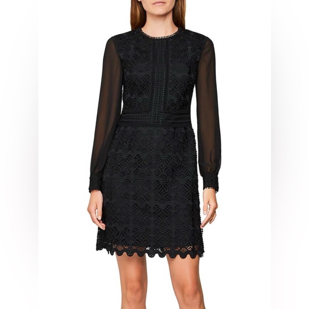 NWT REISS ARIA-SHEER LACE DRESS IN BLACK, SIZE 10